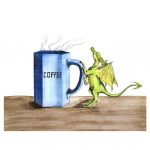 Morning Coffee Dragon painting artwork