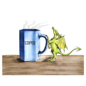 Morning Coffee Dragon painting artwork