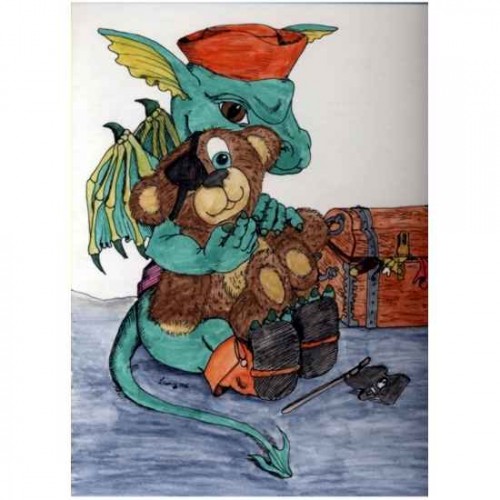Pirate Dragon & Teddy Bear tshirt painting artwork