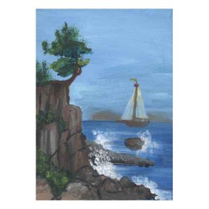 Ship and tree painting artwork